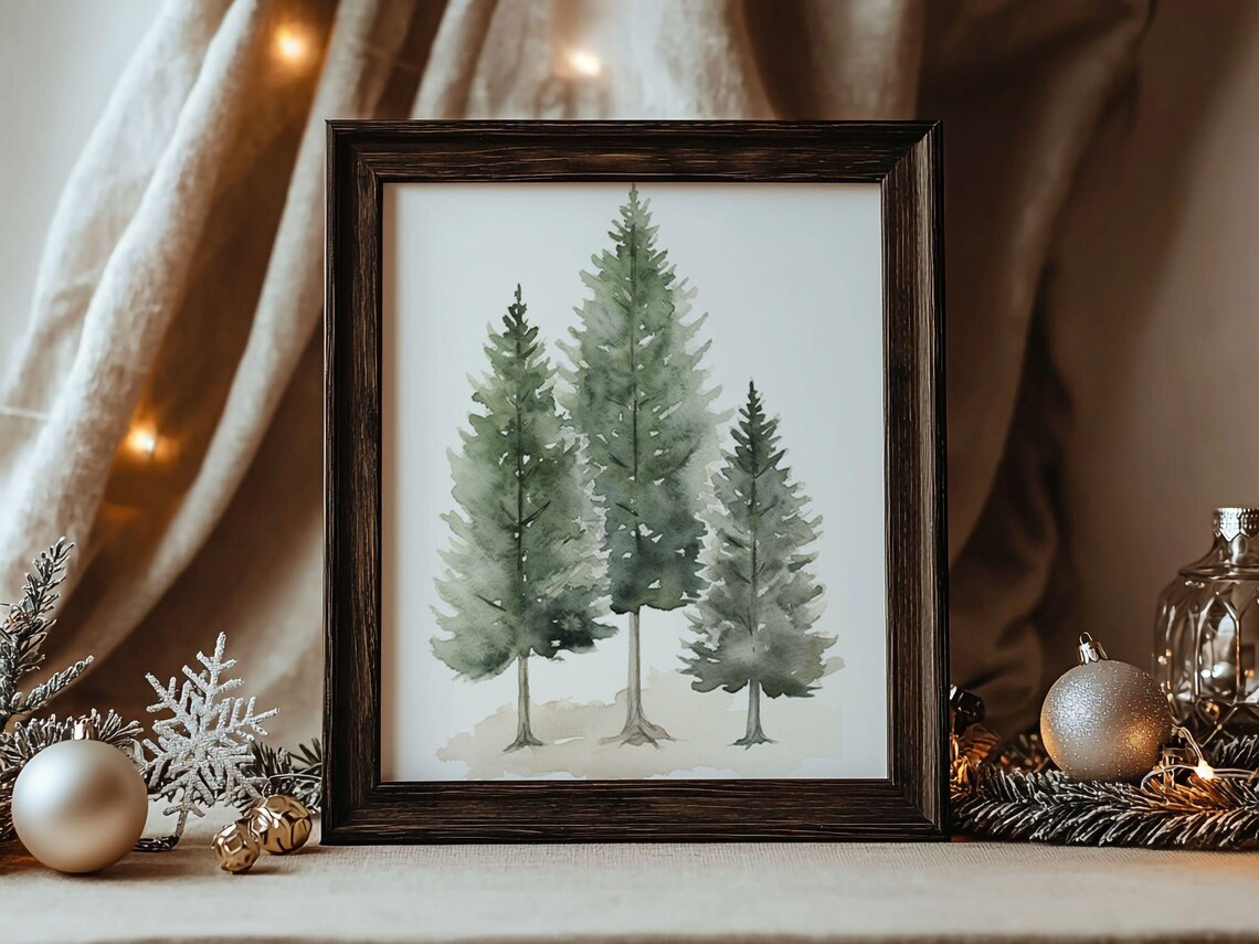 Christmas Pine Tree Print, Vintage Winter Forest Landscape - Image 2