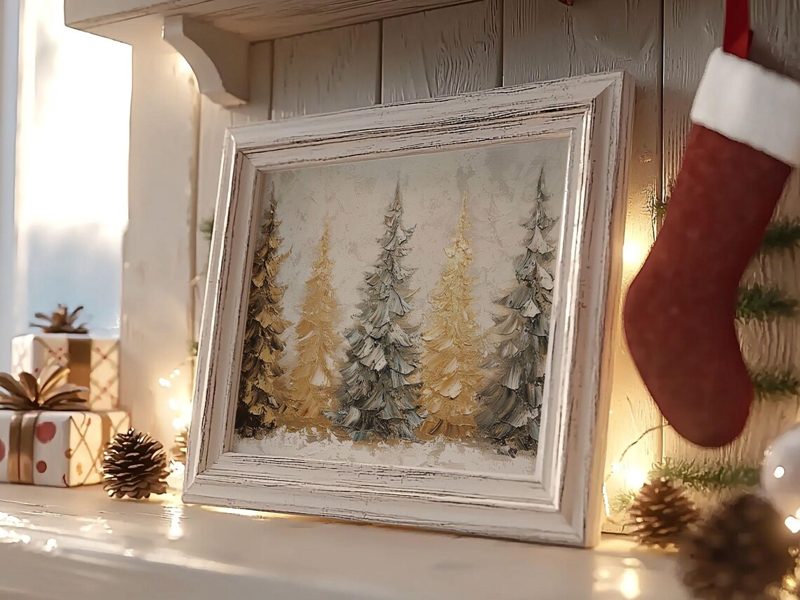 Snowy Pine Forest Trees Impressionist Winter Wonderland Art Poster - Image 2