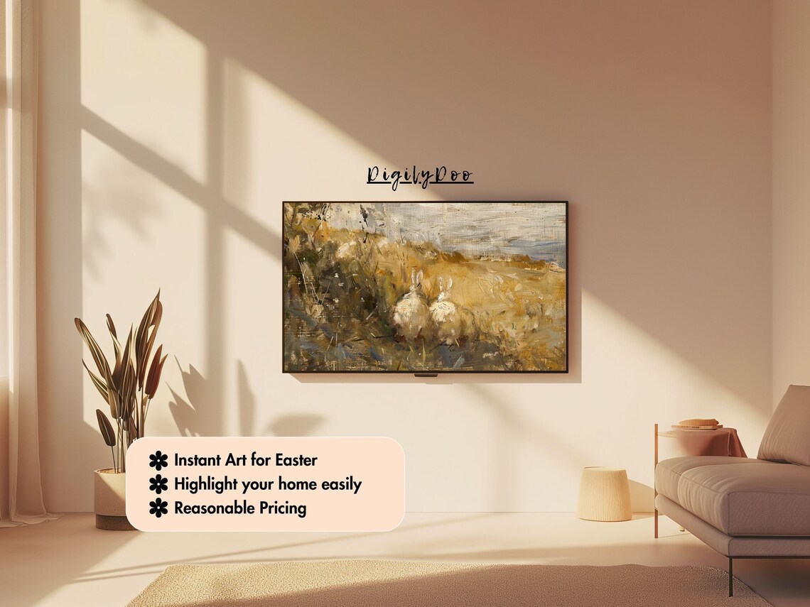 Rabbits Golden Field Impressionist Oil Painting Country Poster - Image 3