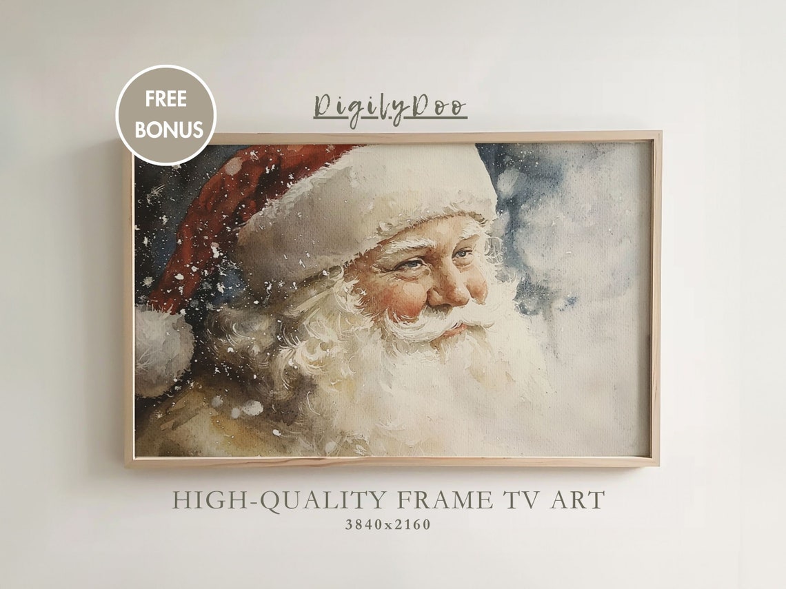 Santa Claus Winter Portrait Watercolor Snowy Night Holiday Poster
