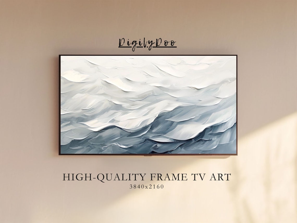 Gray Blue White Wave Abstract Calm Coastal Modern Texture Poster
