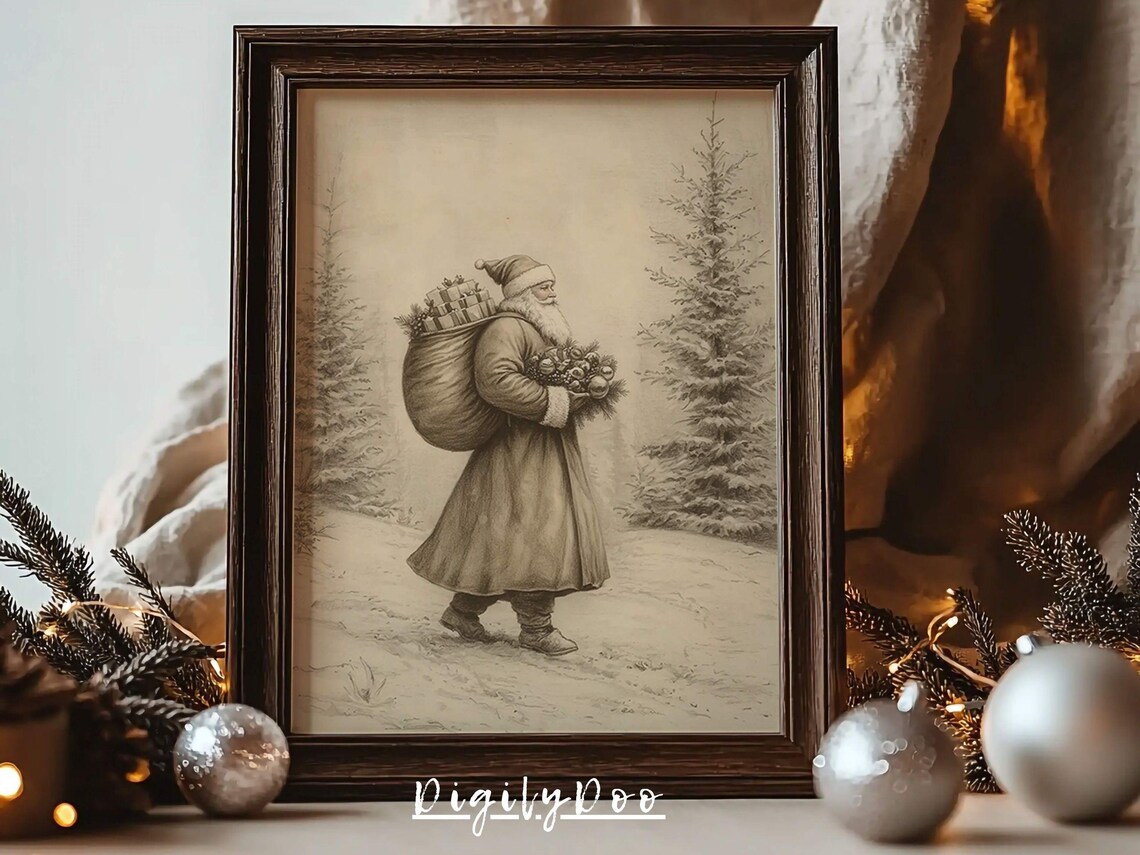 Vintage Santa Claus Christmas Holiday Art Print
