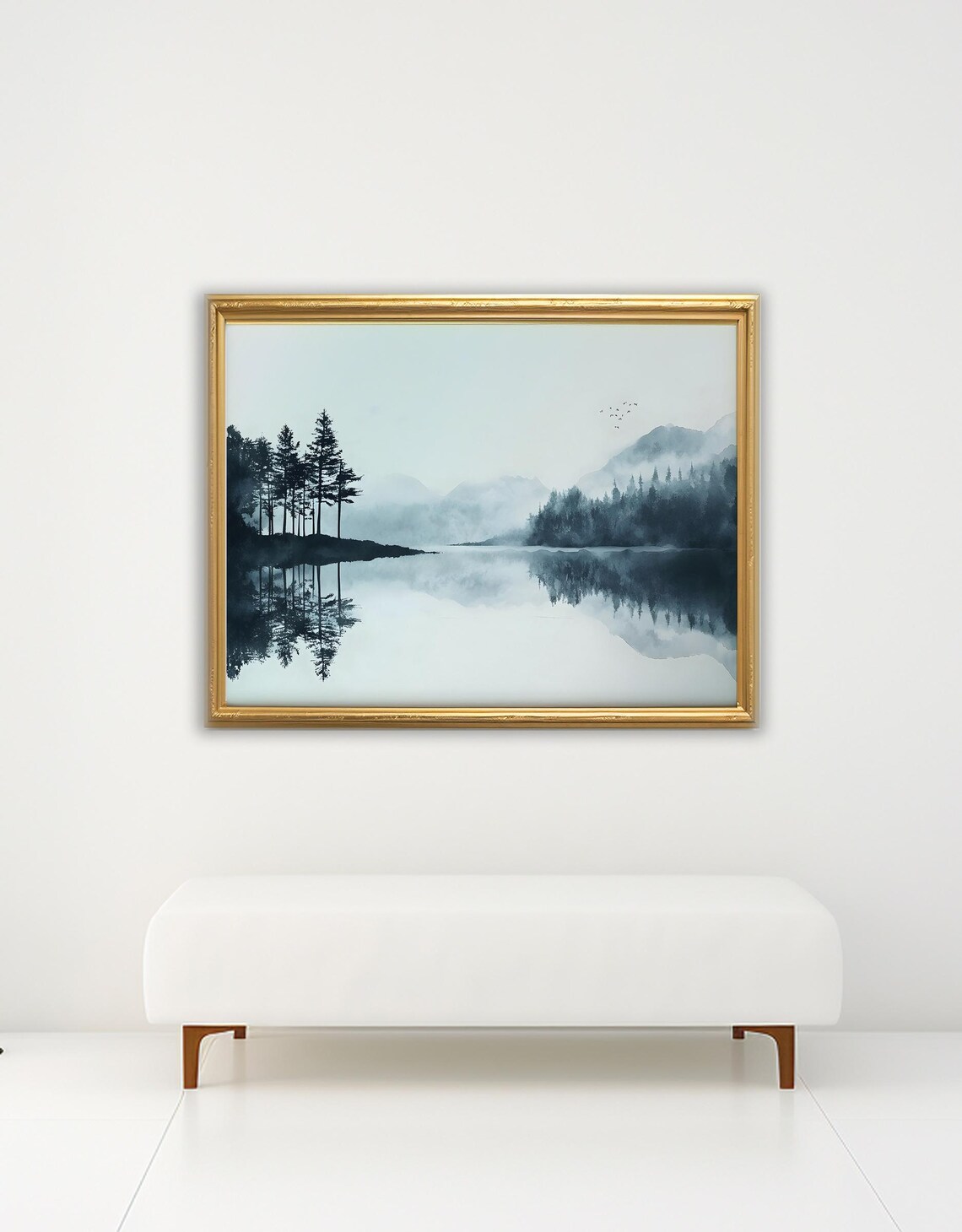 Misty Forest Lake Vintage Landscape, Mountain Reflection - Image 2