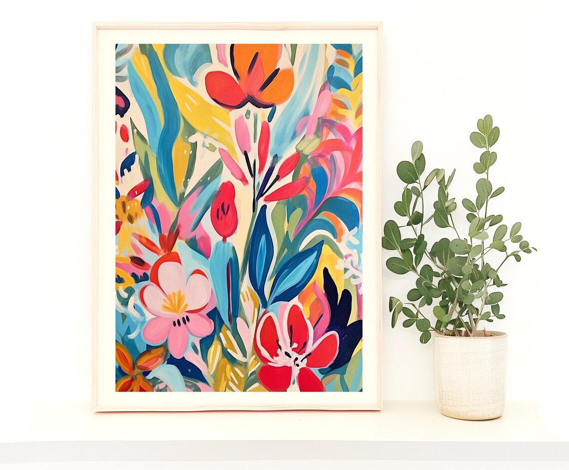 Bold Matisse-Inspired Abstract Colorful Flower Garden Art Poster - Image 2