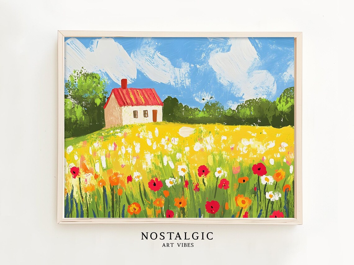 Colorful Countryside Landscape, Farmhouse Wall Art