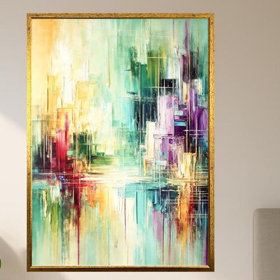 Colorful Abstract Cityscape Wall Art Vibrant Brush Stroke Painting Modern Urban Energy Poster For Creative Interiors