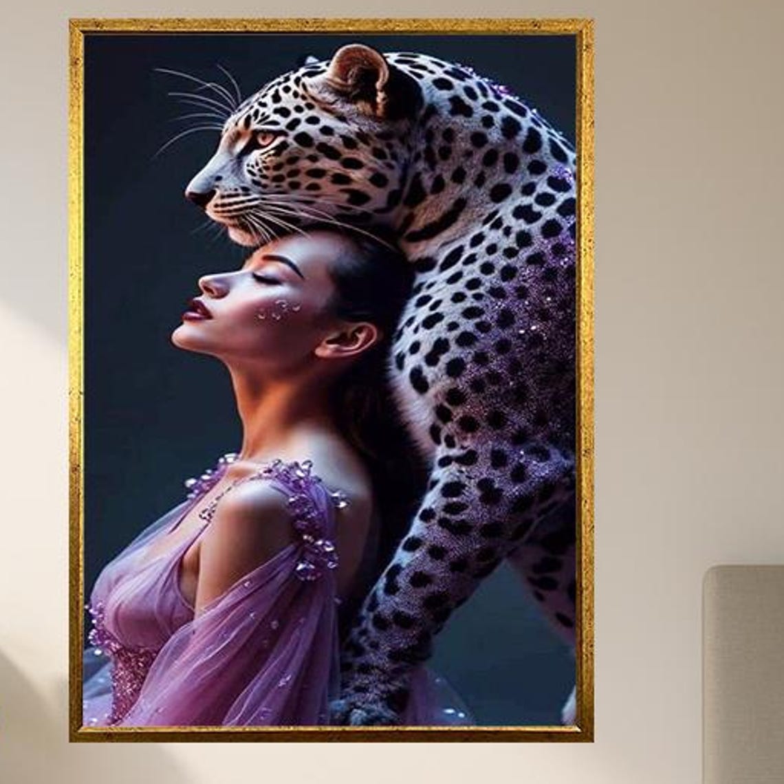 Elegant Woman And Leopard Beauty And Wild Power Portrait Poster