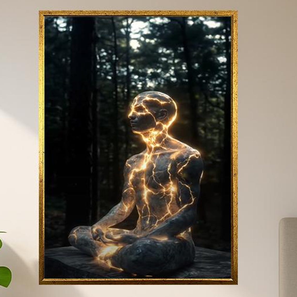 Glowing Meditating Figure Inner Energy Forest Spiritual Art Poster