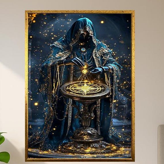 Mystic Wizard Art Print, Magical Celestial Sorcerer