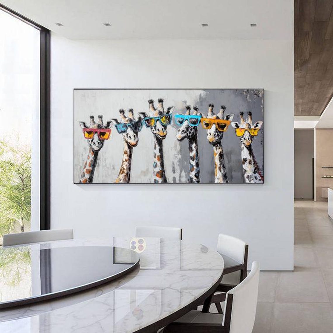 Six Cool Giraffes Wearing Sunglasses Funny Animal Artwork Poster - Image 4