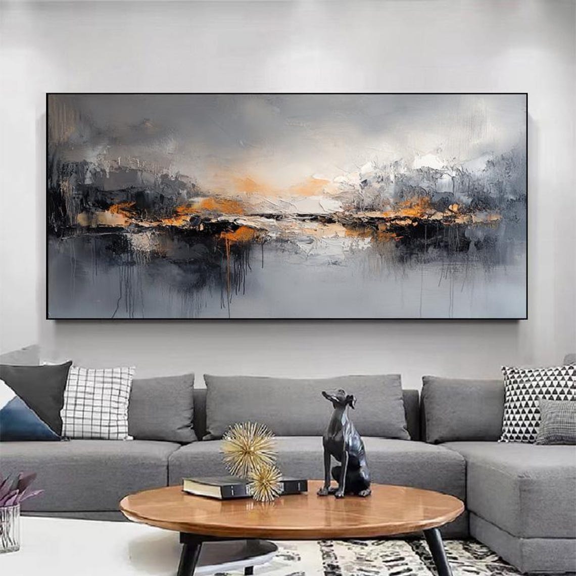 Moody Smoky Grey Abstract With a Warm Golden Sunset Glow Poster