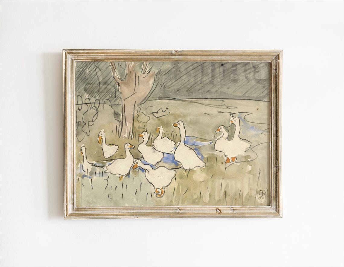 Vintage Goose Nursery Decor Art Print