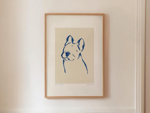 Minimalist Dog Print Simple Line Sketch Modern Animal Drawing Printable Home Decor Unique Contemporary Wall Art Handmade Blue Painting