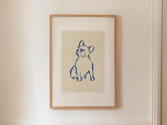 Frenchie Line Art Print Simple Animal Sketch Abstract Dog Drawing Modern Blue Painting Instant Download Scandinavian Minimalist Decor