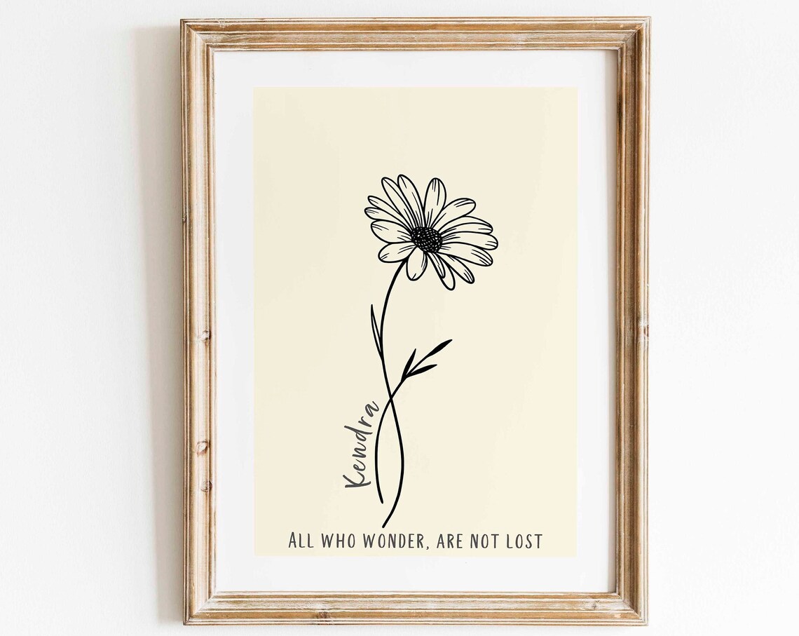 Custom Birth Month Flower One Line Drawing Art Print