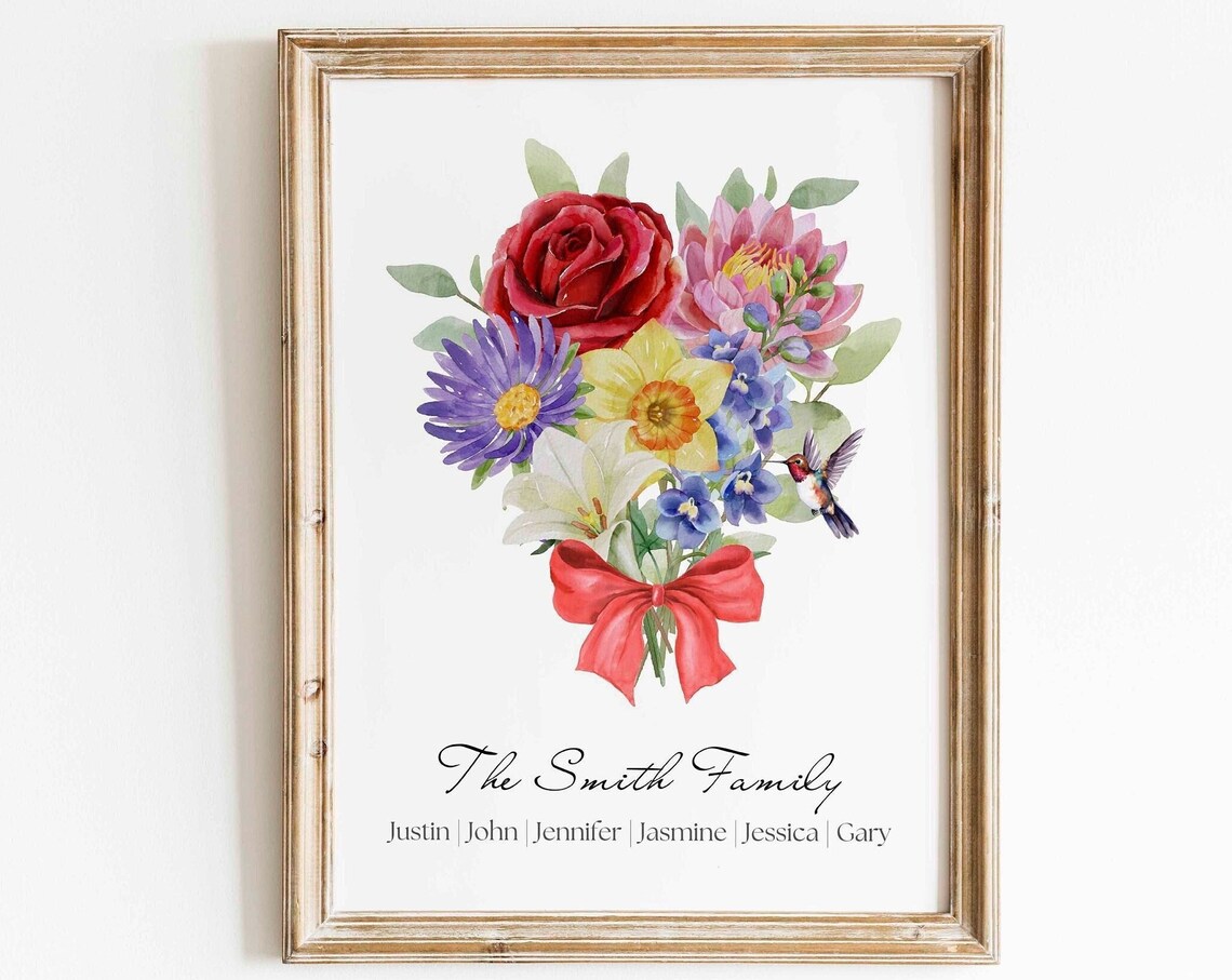Personalized Christmas Birth Flower Family Bouquet Print