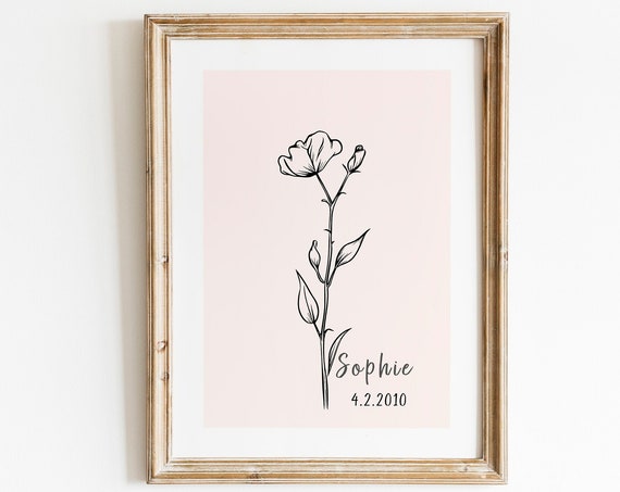 Birth Month Flower Custom One-Line Drawing Print
