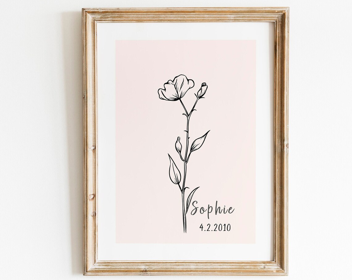 Birth Month Flower Custom One-Line Drawing Print