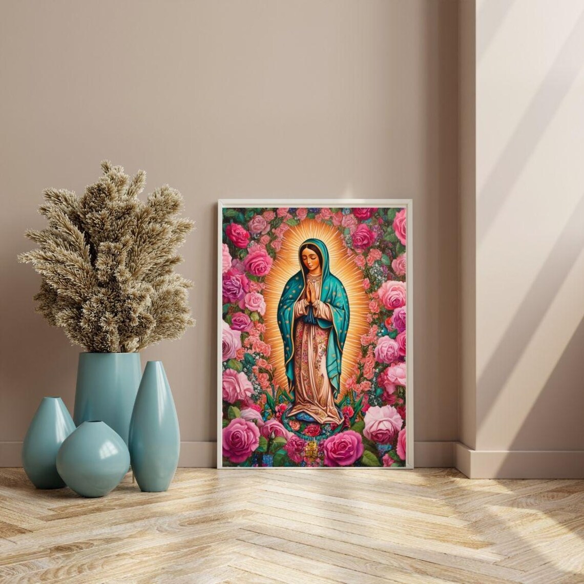 Our Lady Of Guadalupe Vibrant Religious Icon Roses Catholic Wall Art Poster - Image 3