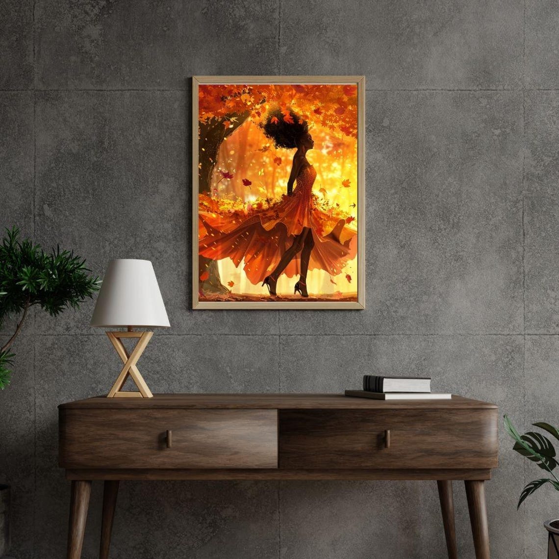 Autumn Woman Art Print Elegant Afro Woman In Fall Leaves Whimsical Fashion Illustration Nature Inspired Wall Art Vibrant Seasonal Decor - Image 3