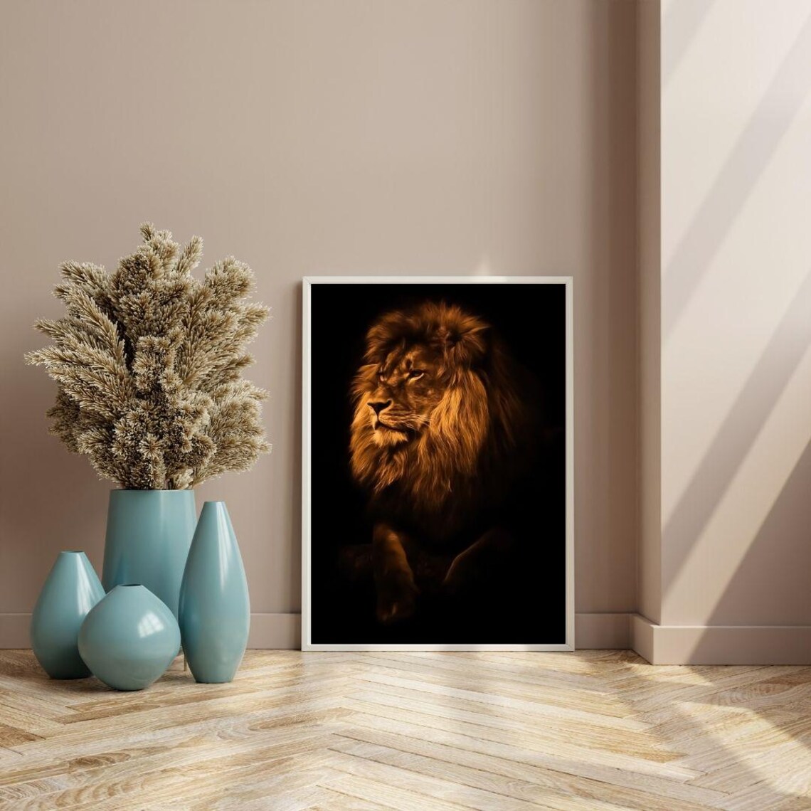 Majestic Lion Portrait With Golden Mane In Dark Tones Wildlife Poster - Image 3