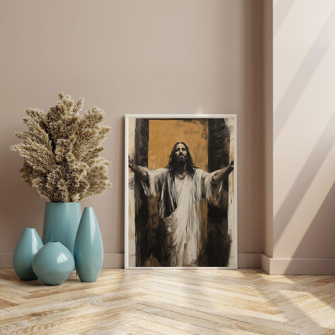 Jesus Christ Resurrection Open Arms Sepia Tone Religious Painting Art Poster - Image 2