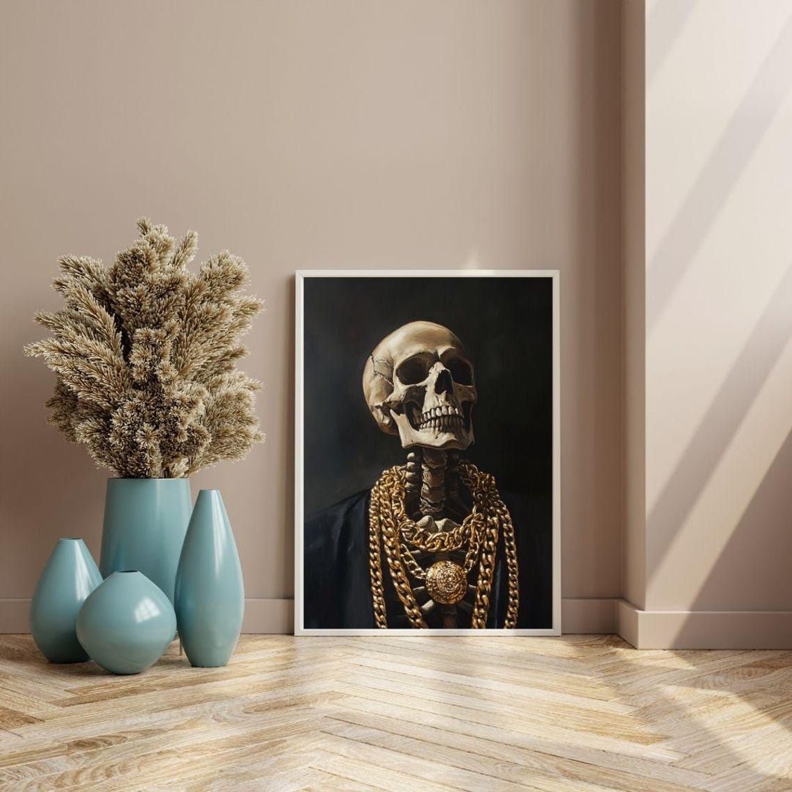 Gothic Skeleton Portrait Draped In Gold Chains And Medallion Poster - Image 2