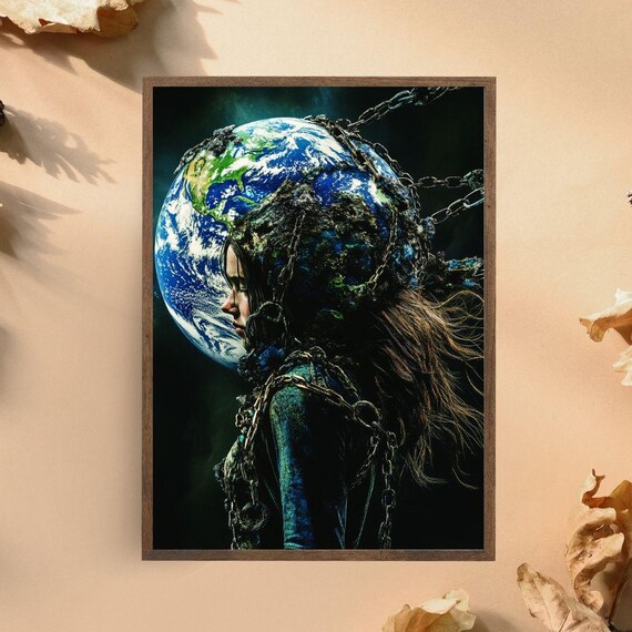 Earth Mother Chained Planet Surreal Environmental Portrait Art Poster