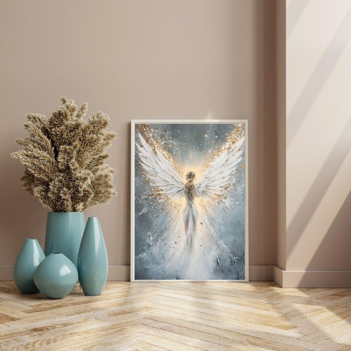 Radiant Angel With Outstretched Wings Golden Light Divine Heavenly Art Poster - Image 3