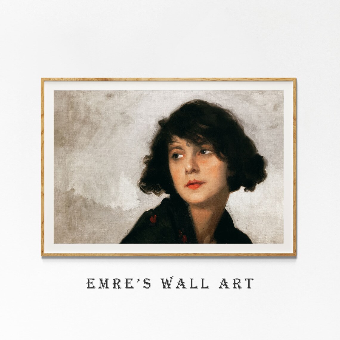 Vintage Woman Portrait Dark Bob Red Lips Oil Painting Art Poster - Image 4