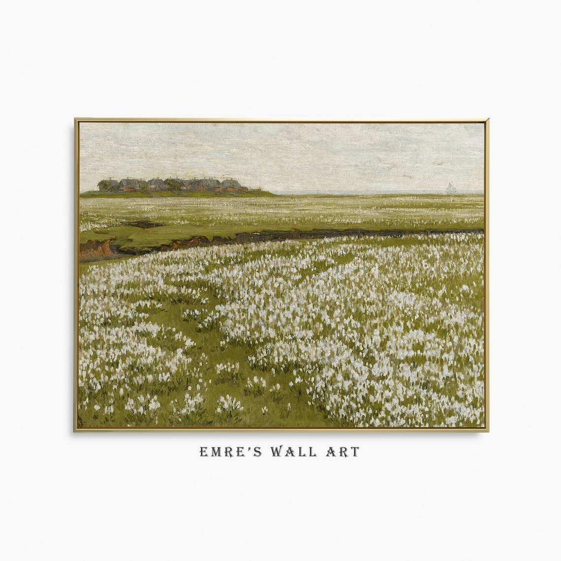 Vintage Spring Landscape Oil Painting Country Landscape Wall Art Print Field Wall Art Vintage Farmhouse Painting Print