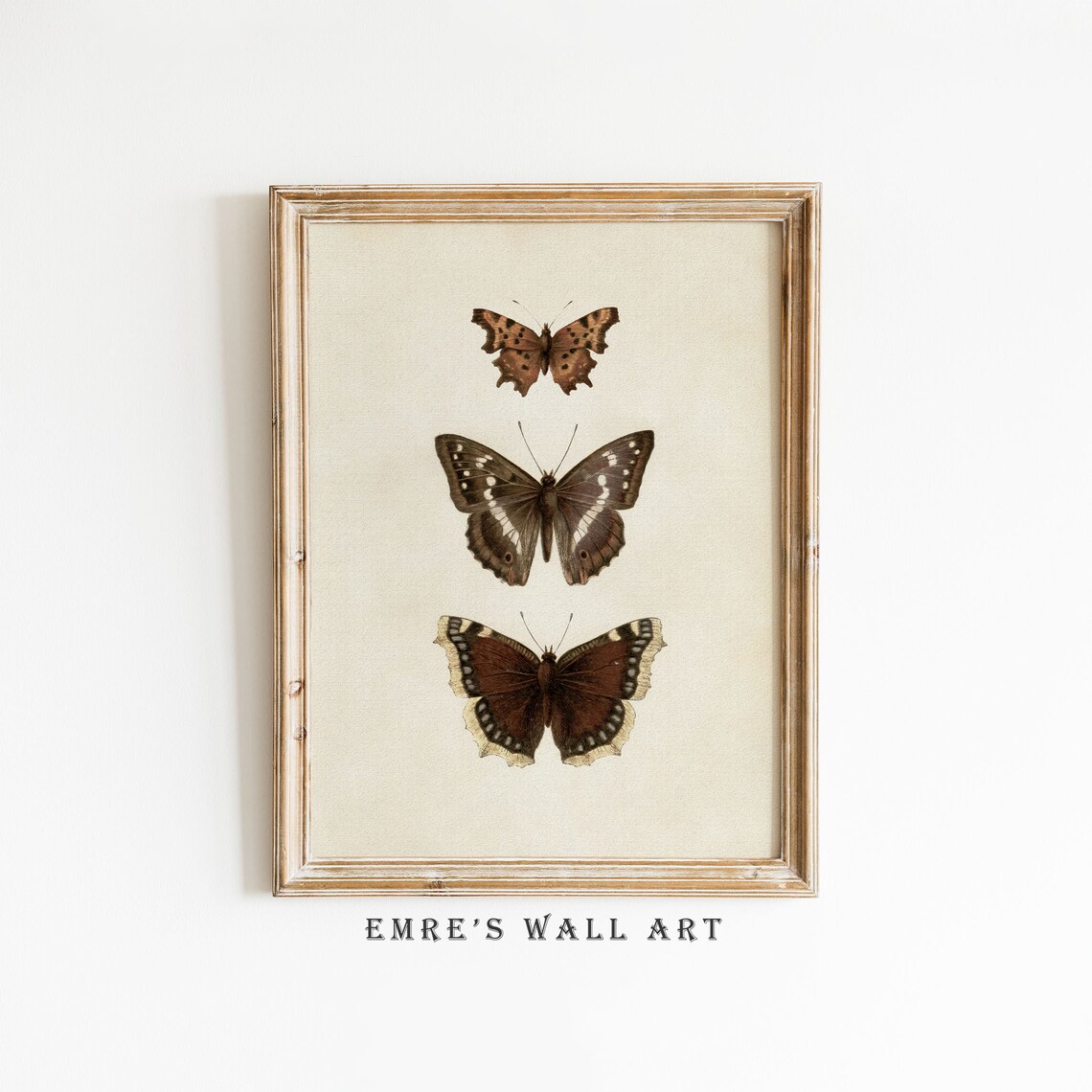 Vintage Butterfly Sketch Art Print, Neutral Farmhouse