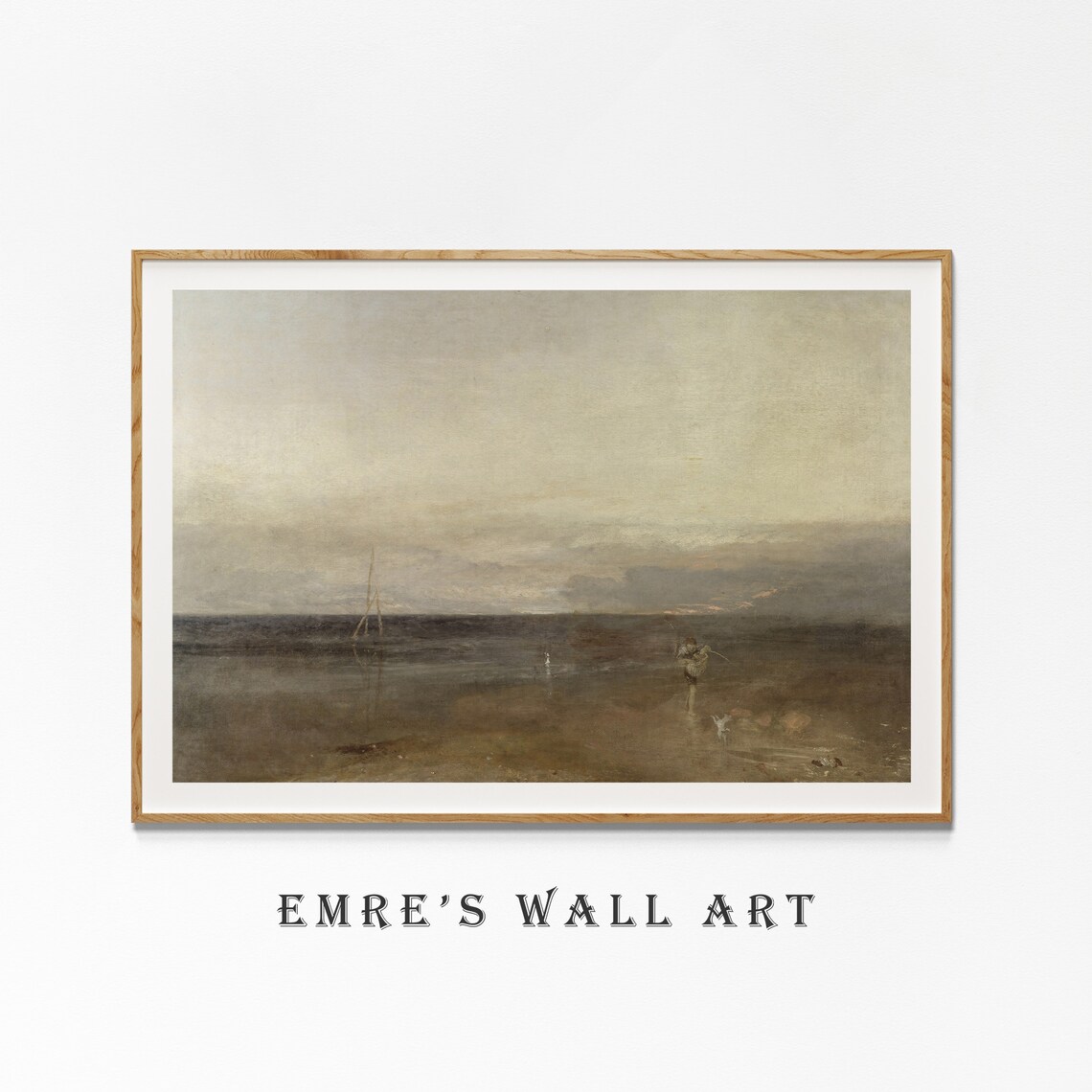 Misty Seashore Fishermen and Boats Vintage Seascape Art Poster - Image 4