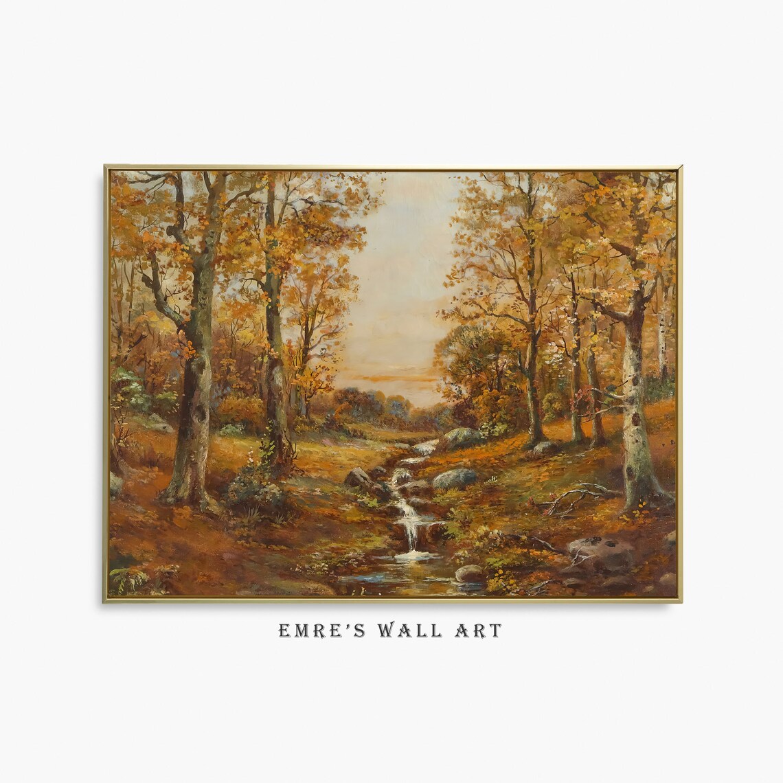 Autumn Landscape Oil Painting, Vintage Rustic Decor