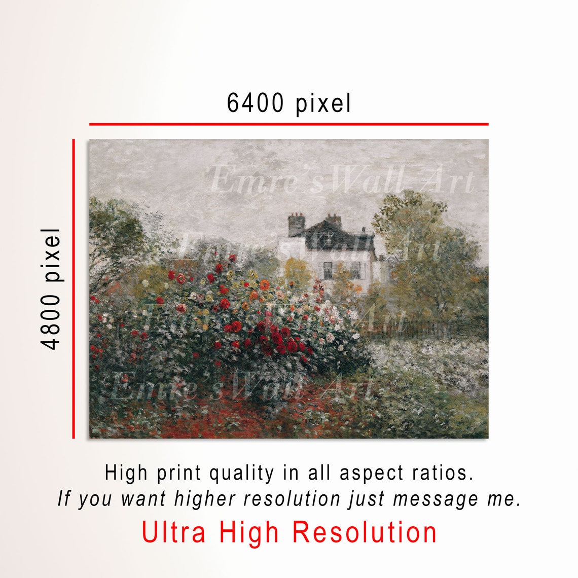 Red Rose Garden Before Country House Impressionist Summer Poster - Image 3