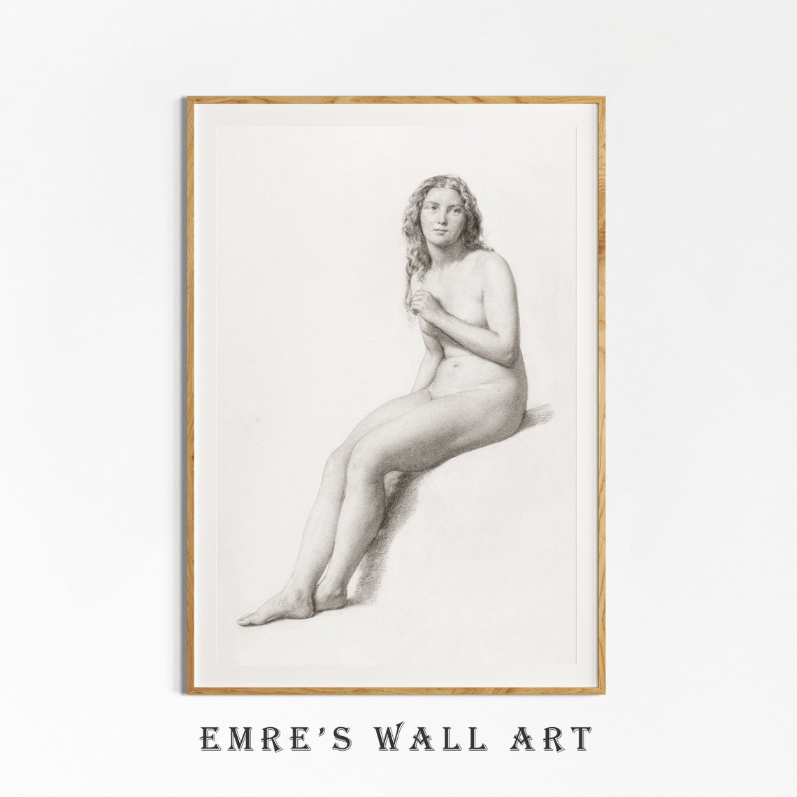 Classical Figure Study Pencil Sketch Seated Woman Art Poster - Image 4