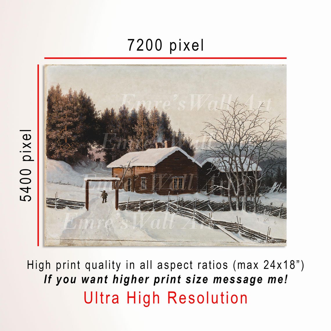 Winter Landscape Oil Painting Vintage Holiday Wall Art Country Farmhouse Winter Print Christmas Gallery Wall Decor - Image 3