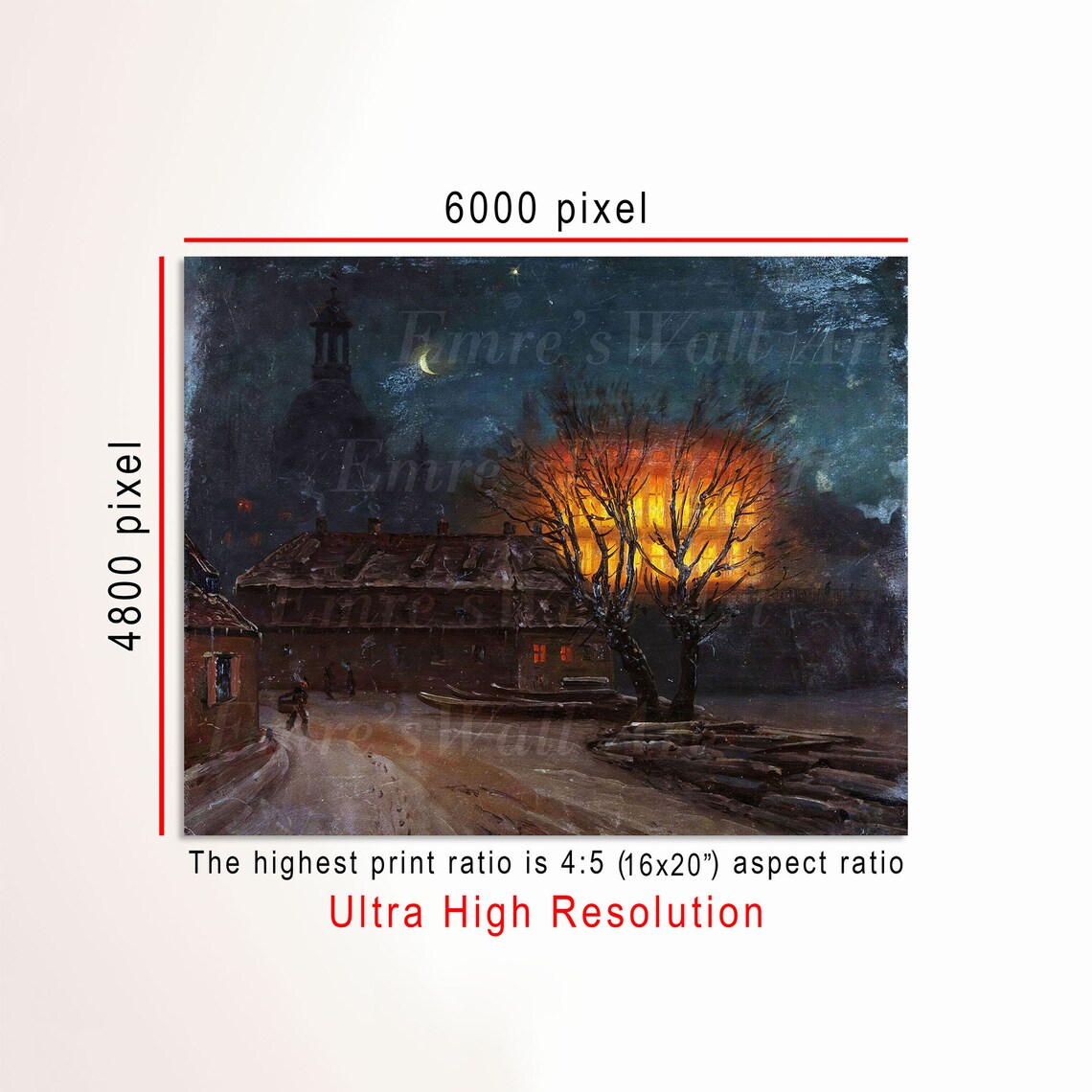 Vintage Moody Winter Oil Painting Art Print - Image 3