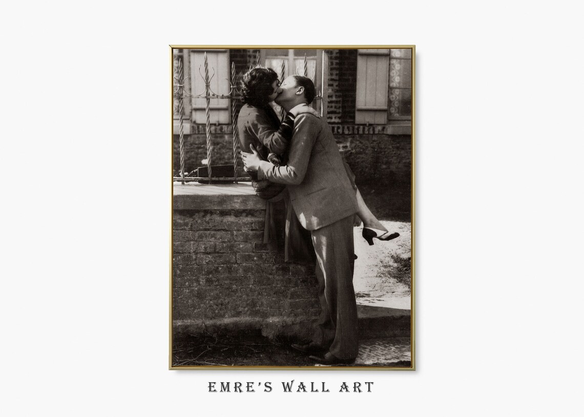 Vintage Kissing Couple Art Print, Antique Love