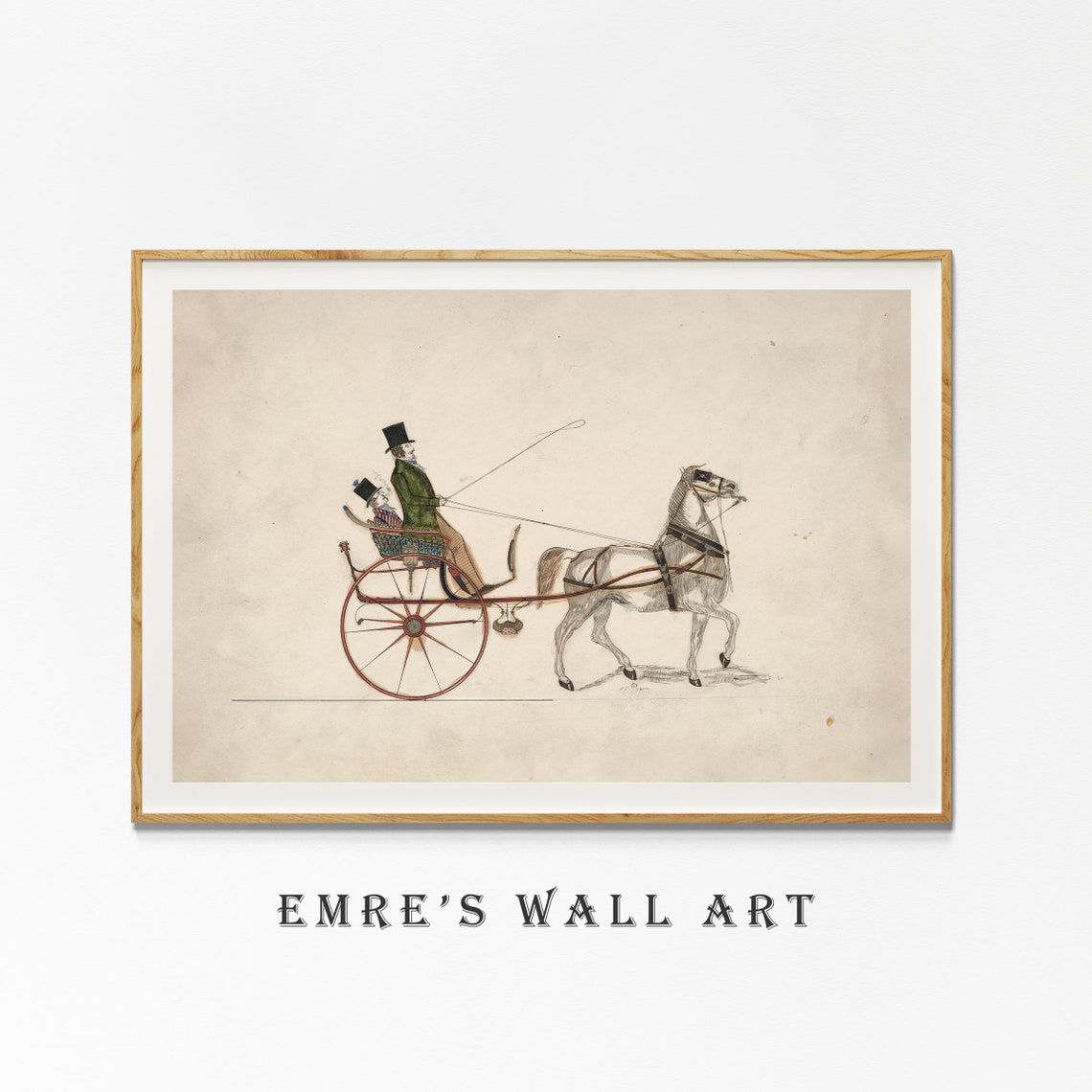 Horse Drawn Carriage with Top Hat Driver Vintage Engraving Art Poster - Image 4
