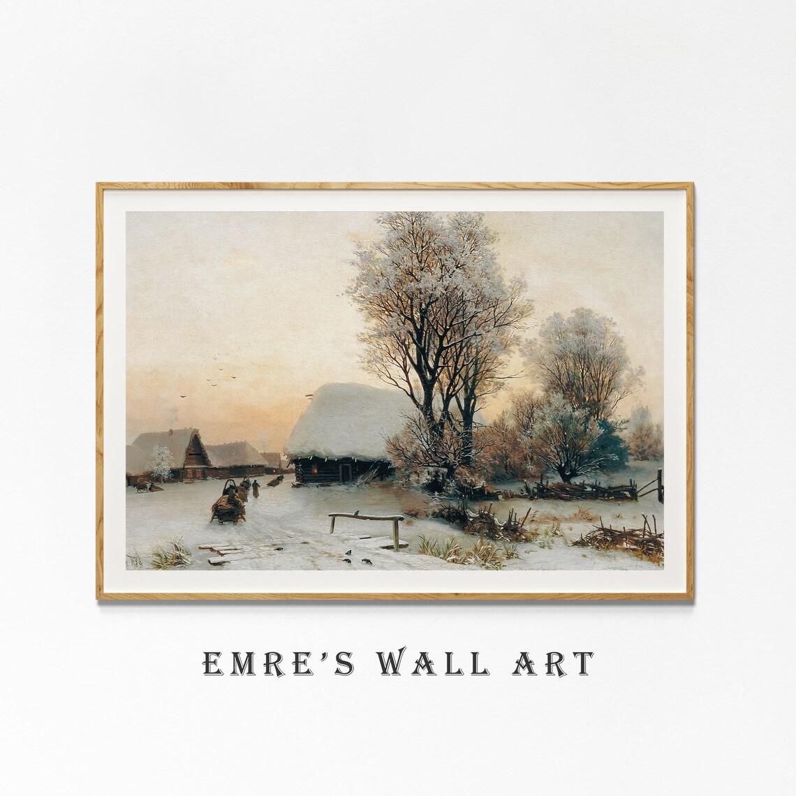 Vintage Winter Landscape Painting, Winter Village Art Print - Image 4