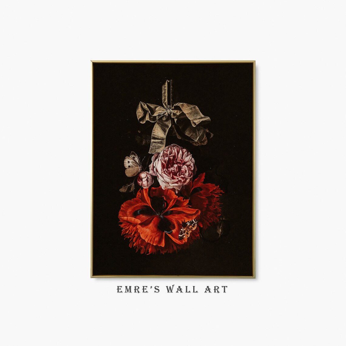 Vintage Dark Flower Painting, Moody Botanical Art Print
