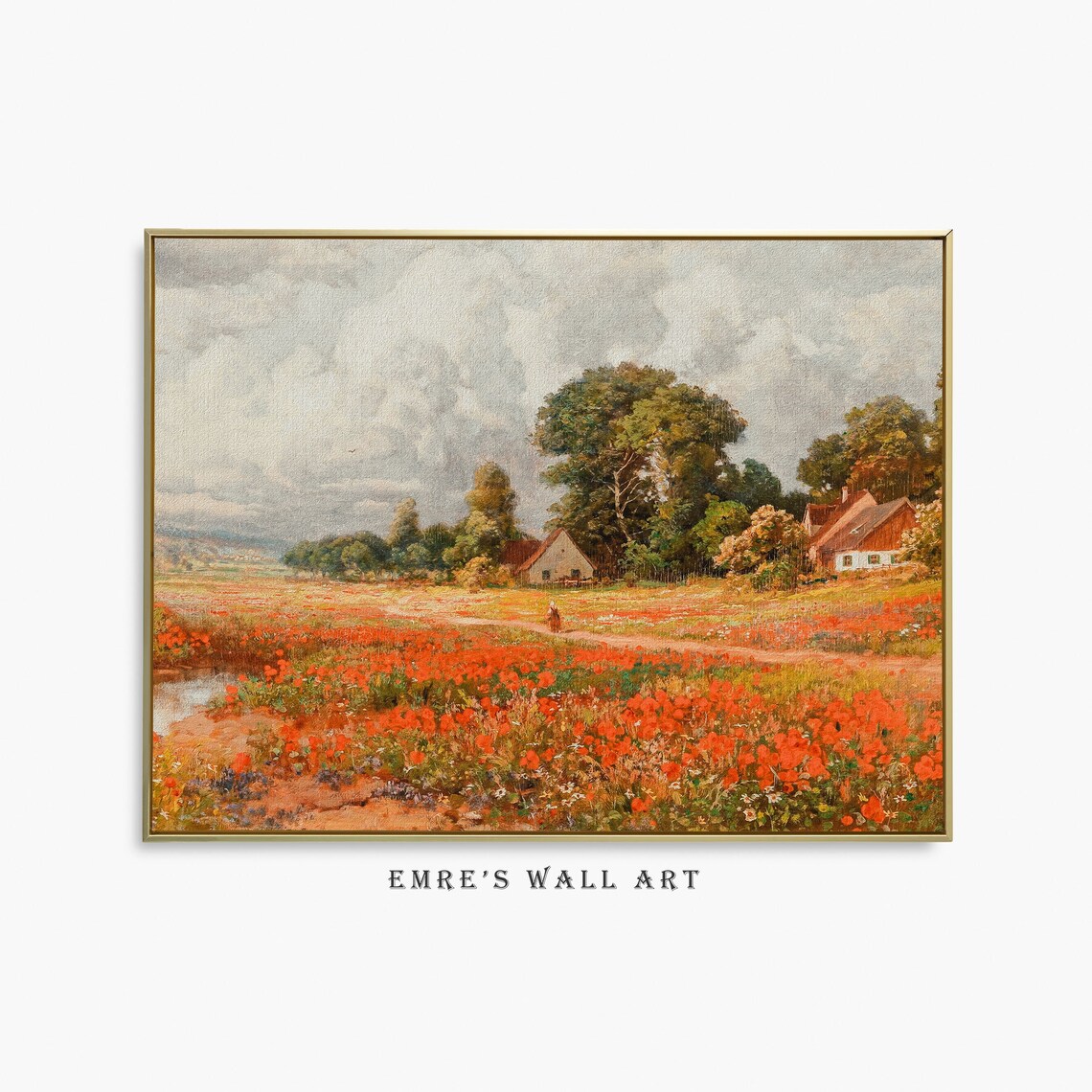 Vintage Spring Meadow Landscape Art Print, Farmhouse