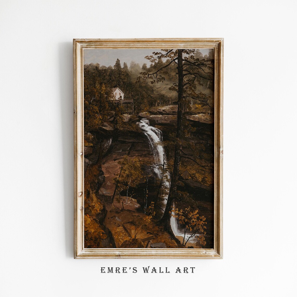 Waterfall Landscape Painting, Vintage Fall Decor - Image 4