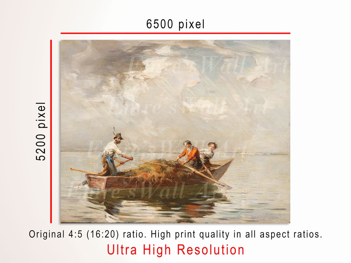 Vintage Seascape Oil Painting Vintage Boat Painting Vintage Lake House Print Coastal Wall Art Instant - Image 3