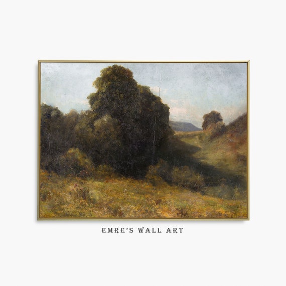 Moody Country Landscape Oil Painting Vintage Rustic Wall Art Print Nature Scenery Art Decor Artwork
