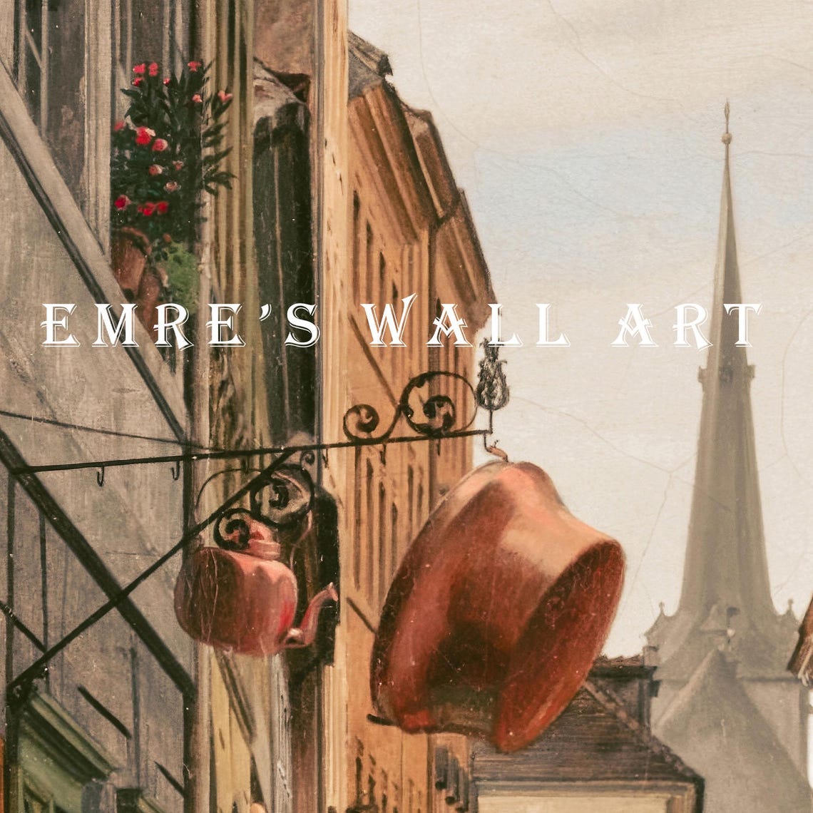 Antique Street Scene Painting Vintage Urban Art Print Old Town Wall Art Vintage Neighbourhood Painting Decor - Image 2