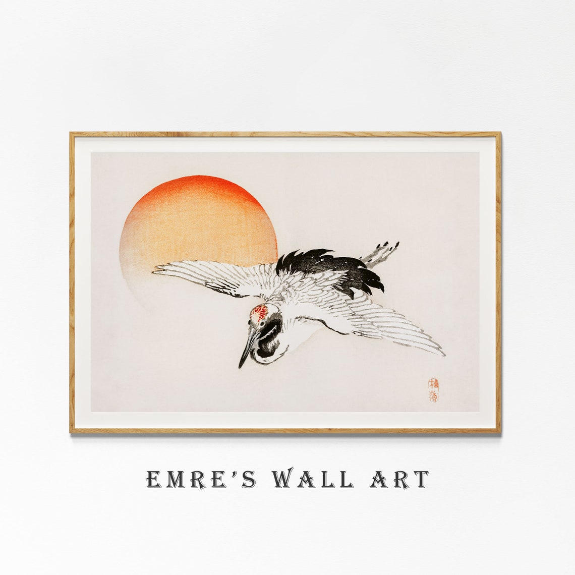 Flying Crane with Red Sun Japanese Vintage Bird Artwork Poster - Image 4