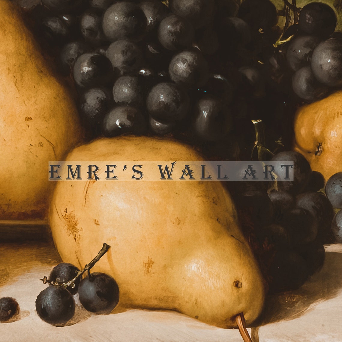 Pears Grapes And Yellow Roses Still Life Vintage Painting Poster - Image 2
