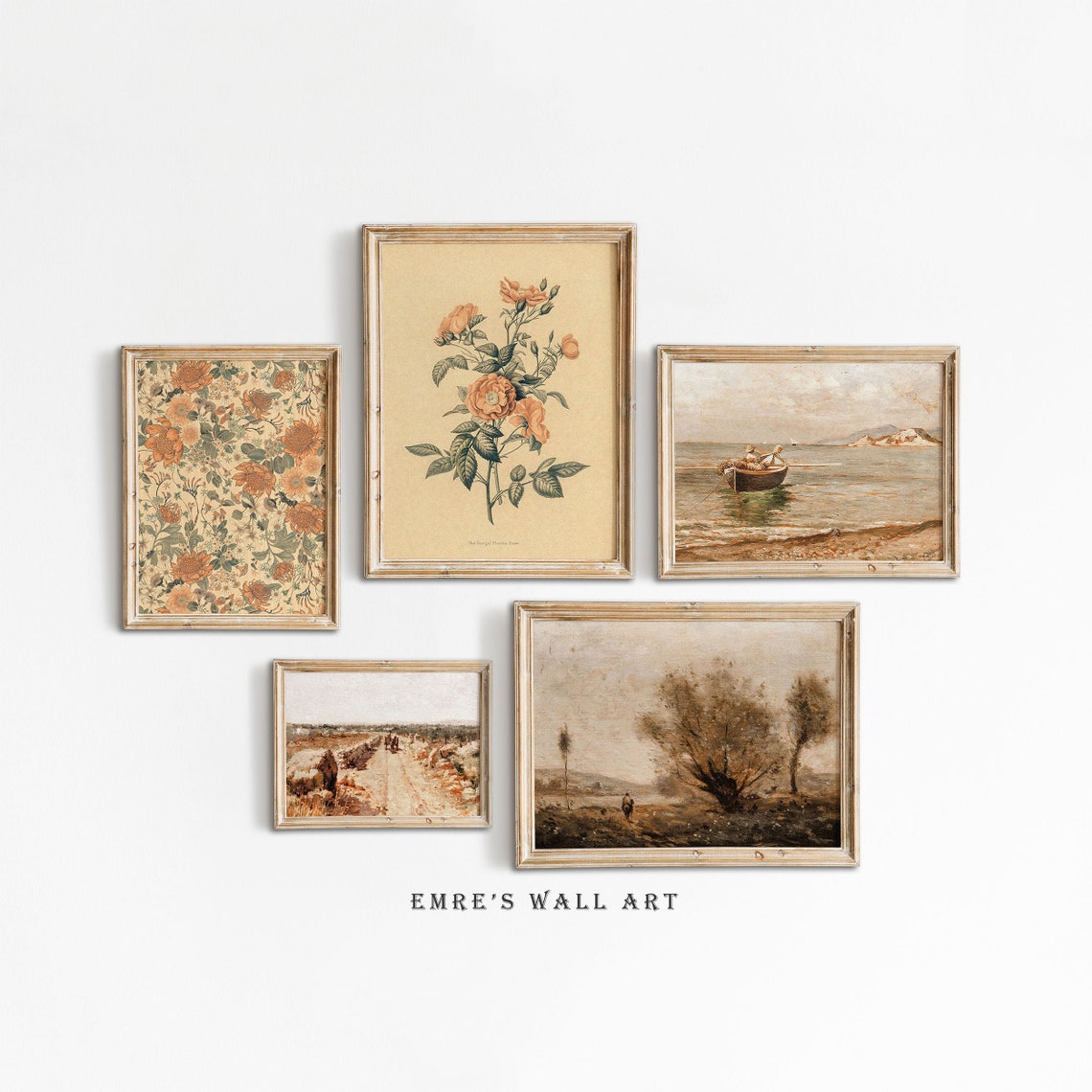 Neutral Gallery Wall Art Vintage Beige Tone Prints Vintage Landscape Oil Painting Vintage Farmhouse Print Set Antique Art Prints
